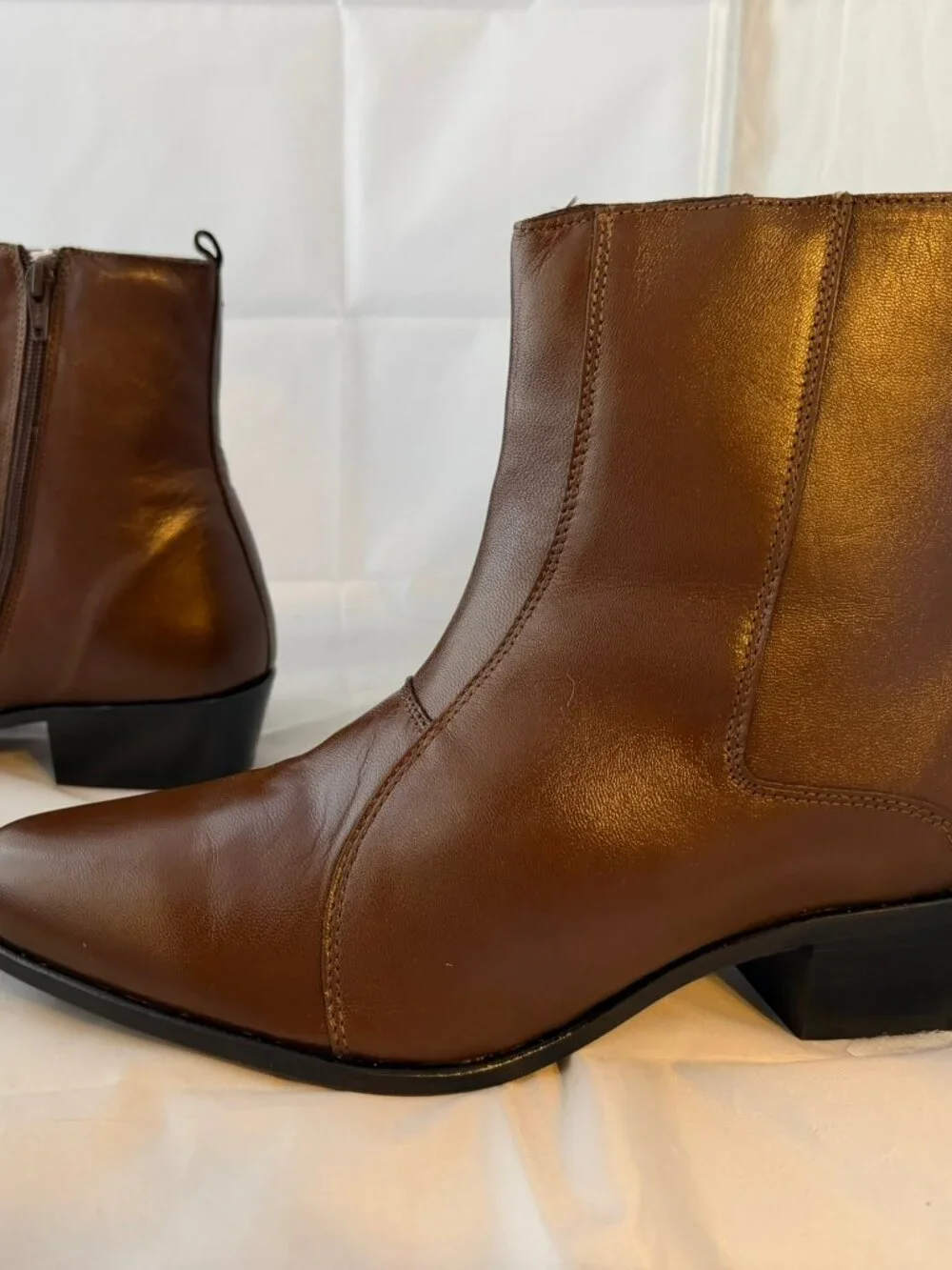 Stacy Adams Men's Santos Plain-Toe Side Zipper Boot Cognac Leather Size 11  NEW